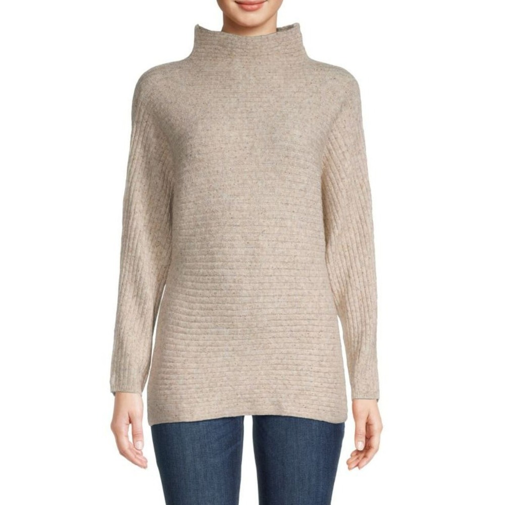 Max Studio Women Beige Ribbed High Neck Sweater A709991 NATRLC06 Size L